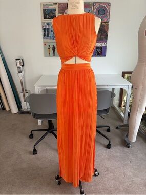 Fashion Nova Orange Pleated Maxi Skirt Set with Twist Crop Top